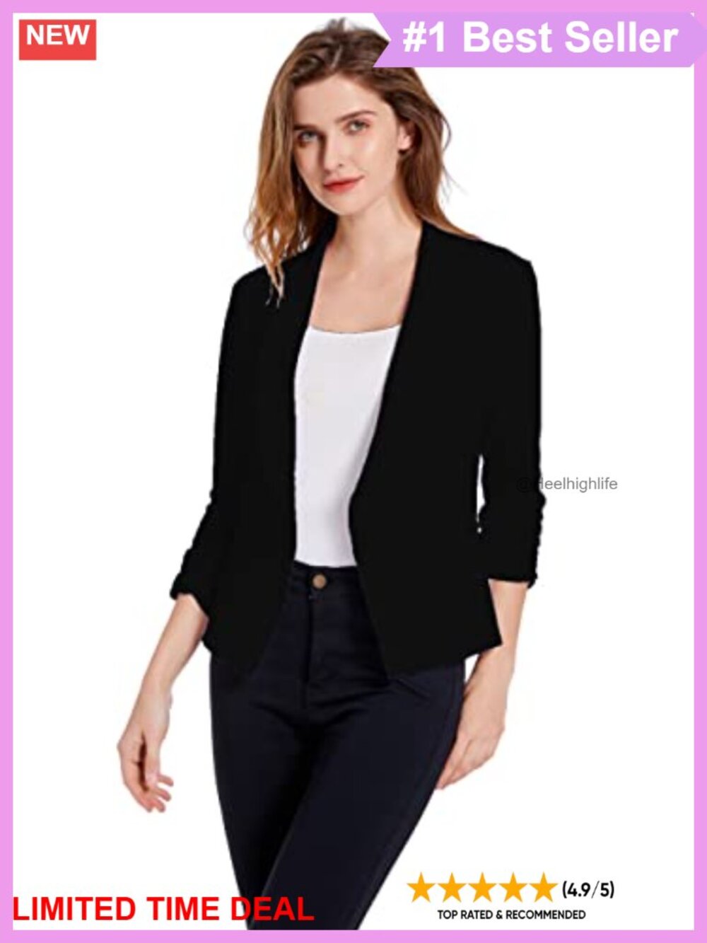 Women's Soft Stretchy Lightweight One Button 3/4 Ruched Sleeve Business Casual